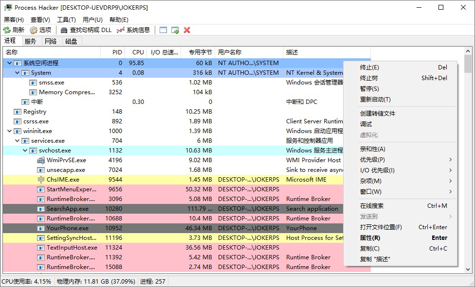 系统监视管理工具ProcessHacker 2.39绿色汉化版